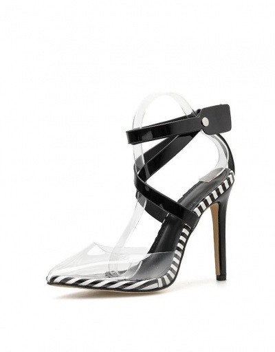 Replica Contrast Color Striped Stiletto Closed Toe Sandals For Women #792914 $52.19 USD for Wholesale