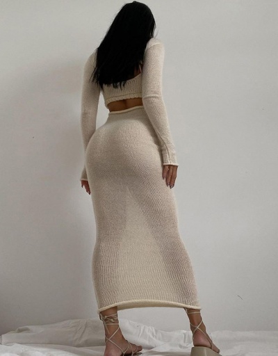 Replica Sexy Fitted Solid Two Pieces Long Dresses For Autumn Crew Neck Long Sleeve For Women #792916 $39.07 USD for Wholesale