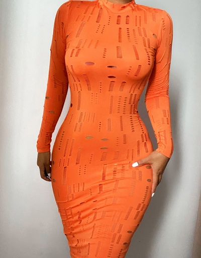 Fall Solid Hollow Out Bodycon Dress Crew Neck Long Sleeve For Women #792929 $30.16 USD, Wholesale Fashion Maxi Dresses