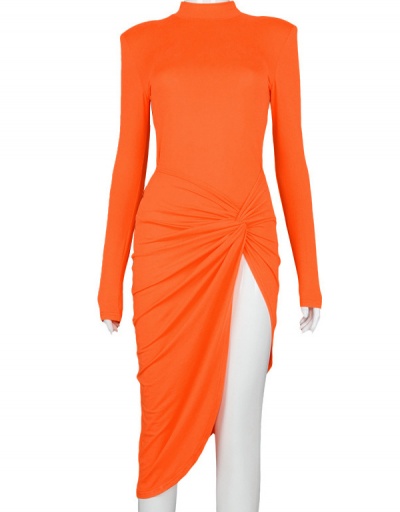 Replica Twist High Split Hem Sexy Dress Mock Neck Long Sleeve For Women #792933 $24.10 USD for Wholesale