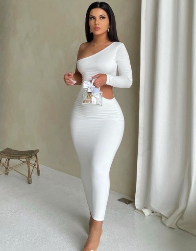 Replica Elegant Hollow Out One Shoulder Solid Maxi Dress Inclined Shoulder Long Sleeve For Women #792939 $28.00 USD for Wholesale