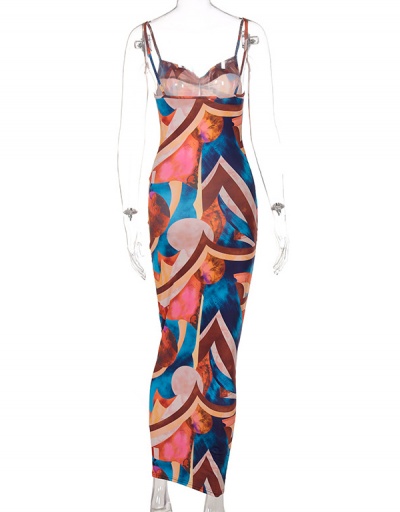 Replica Sexy Backless Bodycon Print Maxi Dress V Neck Sleeveless For Women #792940 $24.30 USD for Wholesale