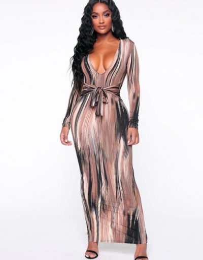 Replica Sexy V Neck Print Maxi Dress V Neck Long Sleeve For Women #792941 $19.94 USD for Wholesale