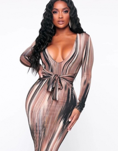 Replica Sexy V Neck Print Maxi Dress V Neck Long Sleeve For Women #792941 $19.94 USD for Wholesale