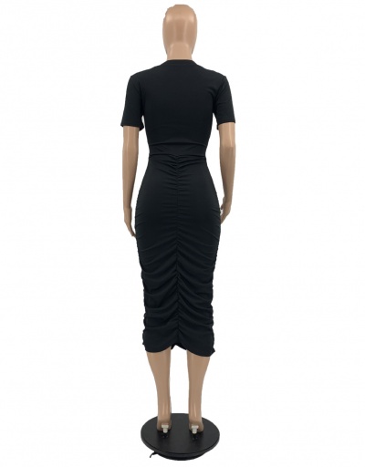 Replica Modern Solid Ruched Maxi Dress O Neck Short Sleeve For Women #792948 $35.54 USD for Wholesale