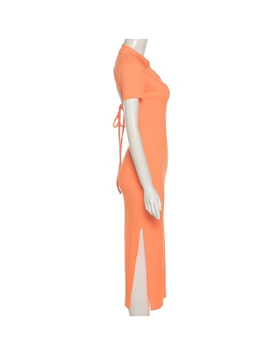 Replica Sexy Solid Backless Tie-Wrap Slit Maxi Dress Turndown Collar Short Sleeve For Women #792953 $28.08 USD for Wholesale