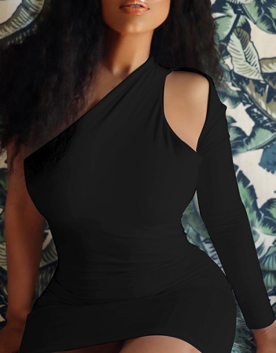 Replica Sexy One Shoulder Fitted Solid Dress Inclined Shoulder Long Sleeve For Women #792961 $20.00 USD for Wholesale