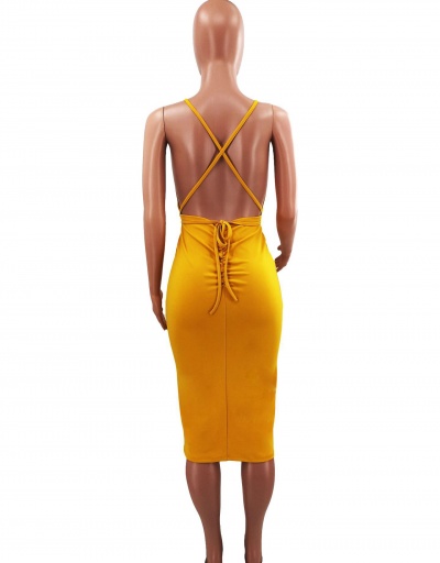 Replica Deep Backless Bodycon Midi Dress V Neck Sleeveless For Women #792962 $28.33 USD for Wholesale