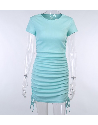 Replica Solid Color Side Drawstring Casual Bodycon Dress O Neck Short Sleeve For Women #792964 $24.11 USD for Wholesale