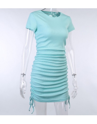 Replica Solid Color Side Drawstring Casual Bodycon Dress O Neck Short Sleeve For Women #792964 $24.11 USD for Wholesale