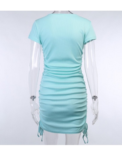 Replica Solid Color Side Drawstring Casual Bodycon Dress O Neck Short Sleeve For Women #792964 $24.11 USD for Wholesale