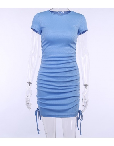 Replica Solid Color Side Drawstring Casual Bodycon Dress O Neck Short Sleeve For Women #792964 $24.11 USD for Wholesale