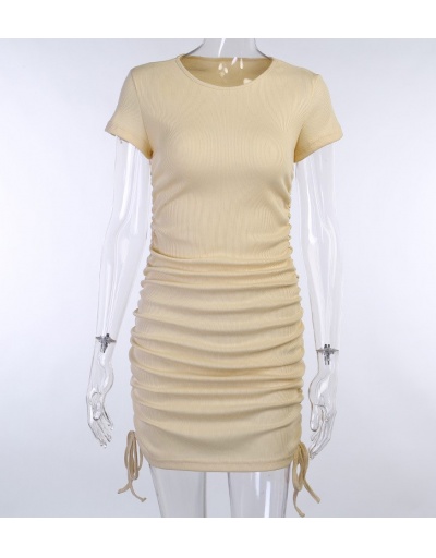 Replica Solid Color Side Drawstring Casual Bodycon Dress O Neck Short Sleeve For Women #792964 $24.11 USD for Wholesale