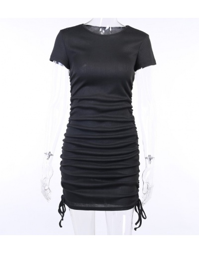 Replica Solid Color Side Drawstring Casual Bodycon Dress O Neck Short Sleeve For Women #792964 $24.11 USD for Wholesale