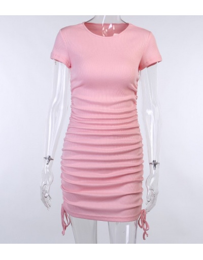 Replica Solid Color Side Drawstring Casual Bodycon Dress O Neck Short Sleeve For Women #792964 $24.11 USD for Wholesale