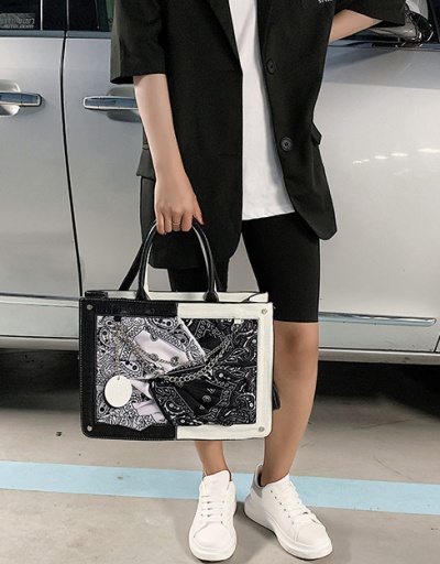 Replica Fashion Patchwork Contrast Color Black Tote Shoulder Bag For Women #793001 $48.52 USD for Wholesale