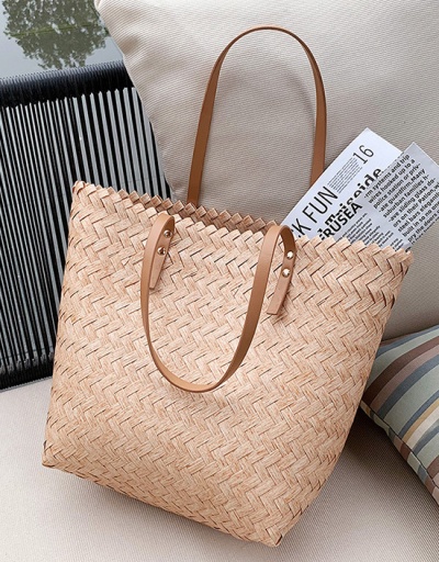 Replica Summer Straw Solid Open Tote Bag For Women #793002 $29.46 USD for Wholesale