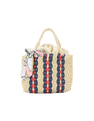 Beach Straw Contrast Color Soft Tote Bag For Women #793038 $32.50 USD, Wholesale Fashion Tote Bag