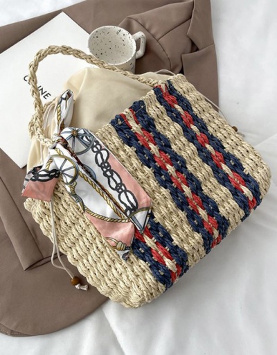 Replica Beach Straw Contrast Color Soft Tote Bag For Women #793038 $32.50 USD for Wholesale