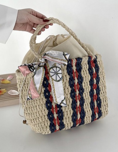 Replica Beach Straw Contrast Color Soft Tote Bag For Women #793038 $32.50 USD for Wholesale