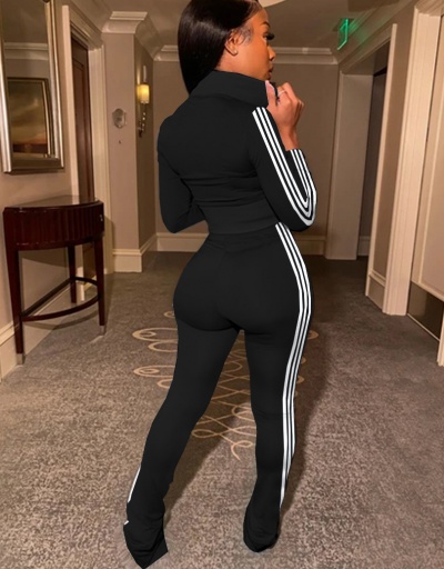 Replica Side Stripe High Waist s Workout Clothes Stand Collar Long Sleeve #793067 $37.47 USD for Wholesale