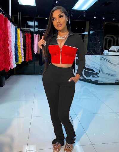 Replica Contrast Color Zipper Up Ladies Tracksuits Stand Collar Long Sleeve #793076 $36.03 USD for Wholesale