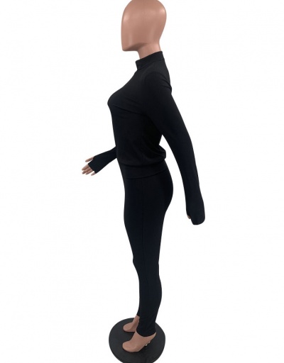 Replica Plain Black Zipper Gym Outfits O Neck Long Sleeve #793078 $26.75 USD for Wholesale