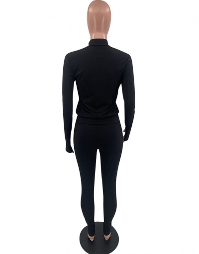 Replica Plain Black Zipper Gym Outfits O Neck Long Sleeve #793078 $26.75 USD for Wholesale