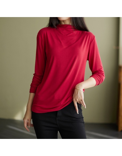 Double-faced convering bottoming shirt female new half high collar T-shirt Crew Neck Long Sleeve For Women #793142 $35.00 USD, Wholesale Fashion T-Shirts