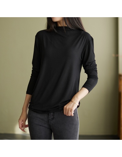 Double-faced convering bottoming shirt female new half high collar T-shirt Crew Neck Long Sleeve For Women #793143 $35.00 USD, Wholesale Fashion T-Shirts