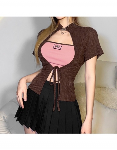 Fashion Contrast Color Bandage Patchwork Women's Two-Piece Set Short Sleeve Crew Neck #793162 $22.15 USD, Wholesale Fashion Outerwear