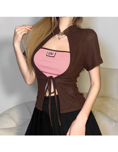 Replica Fashion Contrast Color Bandage Patchwork Women's Two-Piece Set Short Sleeve Crew Neck #793162 $22.15 USD for Wholesale