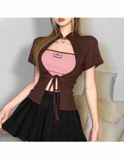 Replica Fashion Contrast Color Bandage Patchwork Women's Two-Piece Set Short Sleeve Crew Neck #793162 $22.15 USD for Wholesale