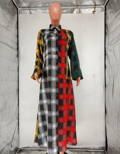 Replica  Contrast Color Plaid Casual Long Sleeve Long Coat Long Sleeve Turndown Collar #793165 $35.10 USD for Wholesale