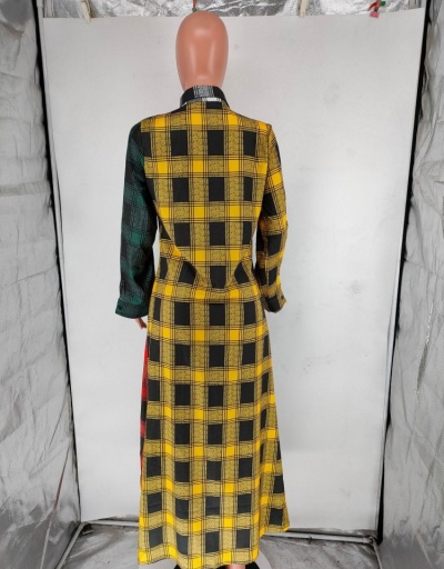 Replica  Contrast Color Plaid Casual Long Sleeve Long Coat Long Sleeve Turndown Collar #793165 $35.10 USD for Wholesale