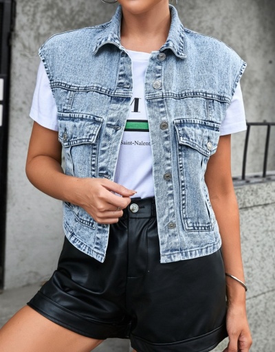  Casual Retro Women's Denim Jacket Sleeveless Lapel,Turndown Collar #793167 $30.88 USD, Wholesale Fashion Outerwear