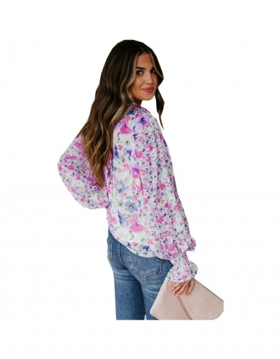 Replica  Spring Loose Lantern Sleeve Floral Women's Chiffon Shirt Long Sleeve Stand Collar #793171 $21.31 USD for Wholesale