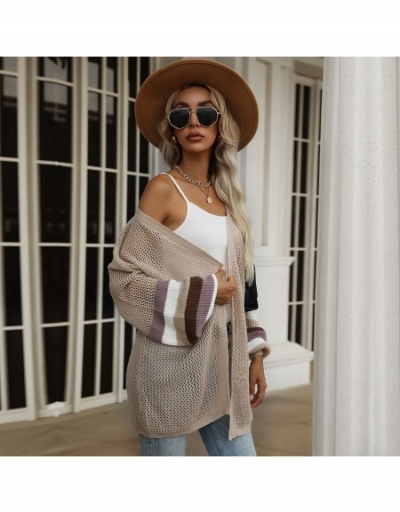 Replica  New Knitting Loose Contrast Color Women Coat Long Sleeve V Neck #793172 $39.03 USD for Wholesale