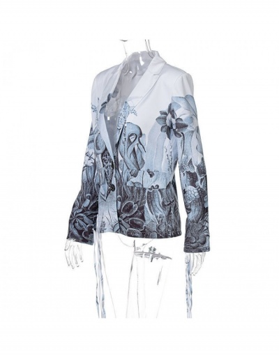 Replica  Fashion Grey Printing Lapel Jacket For Women Long Sleeve Lapel #793190 $41.65 USD for Wholesale