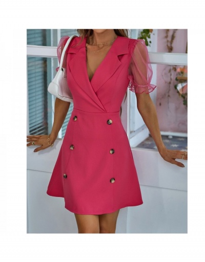 Replica Spring Fashion High Waist Temperament Patchwork Mesh Dress For Women Short Sleeve Lapel,V Neck #793194 $32.13 USD for Wholesale