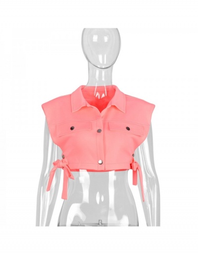 Replica  Summer Pure Color Hollowed Out Lace Up Vest Jacket Sleeveless Turndown Collar #793199 $27.03 USD for Wholesale