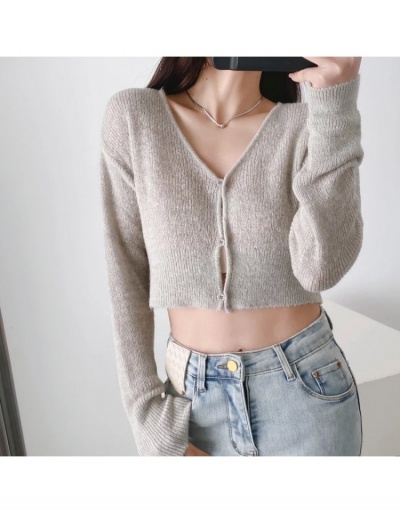 Replica  Pure Color V-Neck Long Sleeve Crop Cardigan Long Sleeve V Neck #793203 $29.87 USD for Wholesale