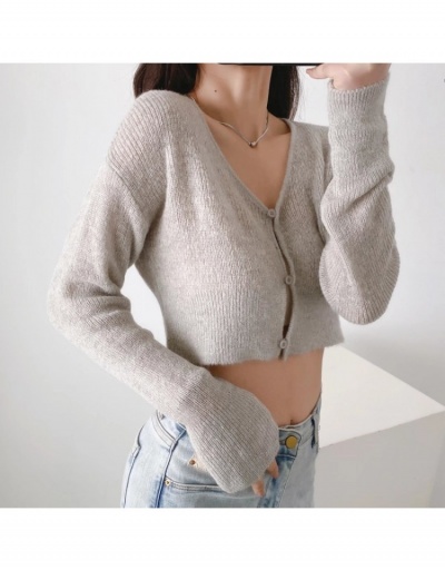 Replica  Pure Color V-Neck Long Sleeve Crop Cardigan Long Sleeve V Neck #793203 $29.87 USD for Wholesale