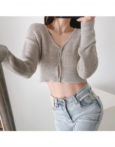 Replica  Pure Color V-Neck Long Sleeve Crop Cardigan Long Sleeve V Neck #793203 $29.87 USD for Wholesale