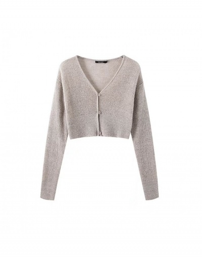 Replica  Pure Color V-Neck Long Sleeve Crop Cardigan Long Sleeve V Neck #793203 $29.87 USD for Wholesale