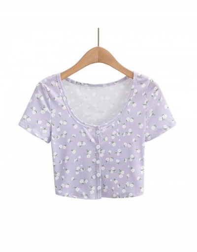 Replica Women Casual Floral Cropped T-shirts  Short Sleeve Scoop Neck #793209 $20.28 USD for Wholesale