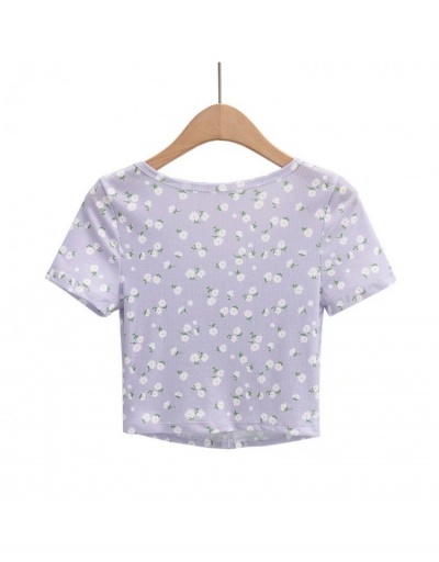 Replica Women Casual Floral Cropped T-shirts  Short Sleeve Scoop Neck #793209 $20.28 USD for Wholesale