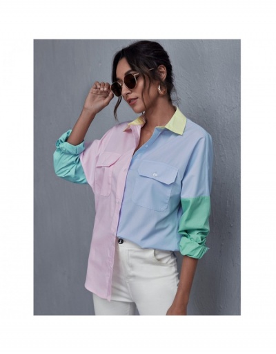 Leisure Style Colorblock Patchwork Women's Cardigan Long Sleeve Turndown Collar #793223 $21.65 USD, Wholesale Fashion Outerwear