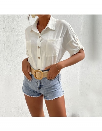 Simple Design Single-breasted Short Sleeve Pockets Blouse  Short Sleeve Turndown Collar #793225 $24.80 USD, Wholesale Fashion Outerwear