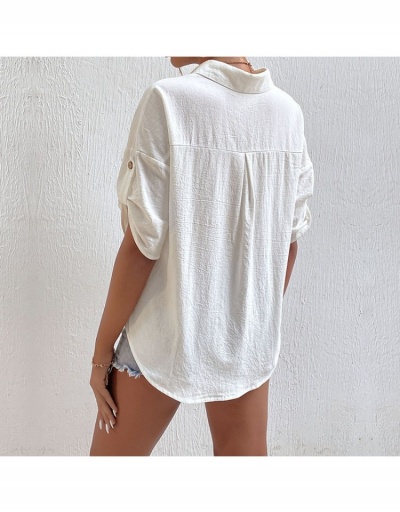 Replica Simple Design Single-breasted Short Sleeve Pockets Blouse  Short Sleeve Turndown Collar #793225 $24.80 USD for Wholesale